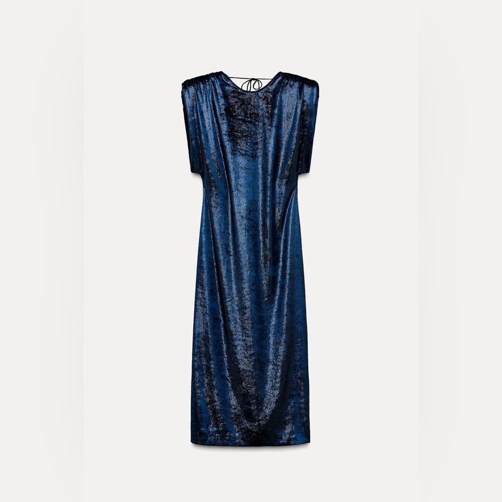 Zara Midnight Blue Velvet Midi Dress - Picture 2 of 6